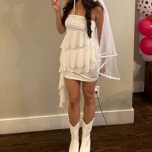 Strapless fringe white dress